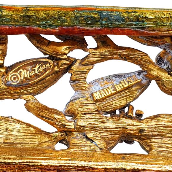 Matson Ormolu Jewelry Casket Box Dresser Vanity Case Gilt Metal Footed Burgundy - Picture 8 of 16